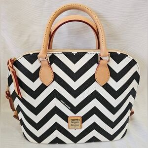 Dooney & Bourke Black and White Chevron Zip Zip Satchel